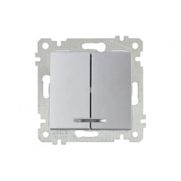 Выключатель 2-клав. (с подсветкой, скрытый, без рамки, винт. зажим) серебро, RITA, MUTLUSAN