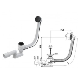 Сифон для ванны автомат комплект, черный мат, Alcaplast