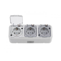 Розетка 3-ая (открытая, с/з, брызг. защ.) серая, Пралеска Аква, Bylectrica