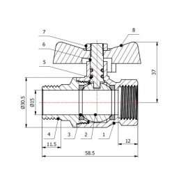 Кран шаровый 1/2" нар.-вн. бабочка PN40, AV Engineering