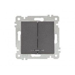 Выключатель 2-клав. (с подсветкой, скрытый, без рамки, винт. зажим) дымчатый, RITA, MUTLUSAN