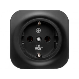 Розетка 1-ая (открытая, с/з) черная, Bailly, LEIDEN ELECTRIC