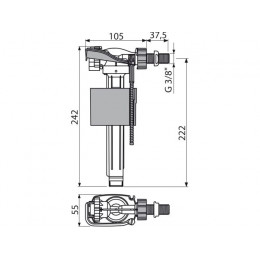 Впускной механизм с боковой подводкой и металлической резьбой (для керамических бачков) 3/8, Alcapla