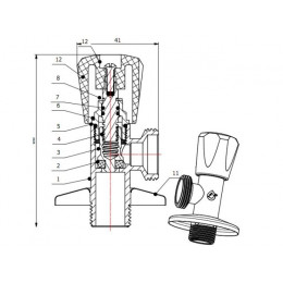 Кран вентильный 1/2" нар. х 3/4" нар. для стир. машины ХРОМ., AV Engineering