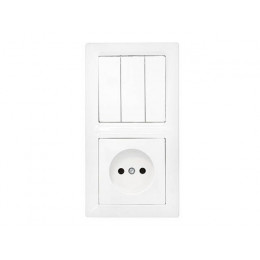 Блок выкл. 3 клав. + розетка (скрытая, б/з) белая, Стиль, Bylectrica