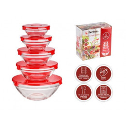 Набор салатников стеклянных с крышками 5шт., Позитиво (Positivo), PERFECTO LINEA