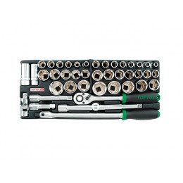 Набор головок торцевых 1/2" 43предм. 6гр. с трещоткой TOPTUL