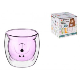 Стакан стеклянный с двойными стенками, 250 мл, розовый, серия Bear, PERFECTO LINEA