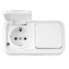 Блок выкл. 1 клав. + розетка (открытая, с/з, брызг. защ.) белая, Пралеска Аква, Bylectrica