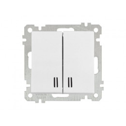 Выключатель 2-клав. (с подсветкой, скрытый, винт. зажим) белый, ELITRA, MUTLUSAN