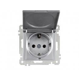 Розетка 1-ая (скрытая, с/з, с крышкой) серебро, ELITRA, MUTLUSAN