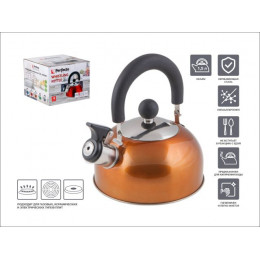Чайник со свистком, нержавеющая сталь, 1.5 л, серия Holiday, оранжевый металлик, PERFECTO LINEA