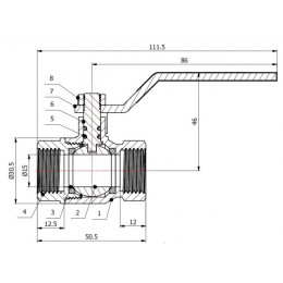 Кран шаровый 1/2" вн.-вн. ручка PN40, AV Engineering