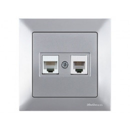 Розетка телефонная + компьютерная (RJ12+Cat5e, скрытая) серебро, DARIA, MUTLUSAN