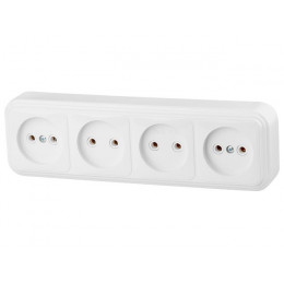 Розетка 4-ая (открытая, б/з) белая, Стандарт, Юпитер