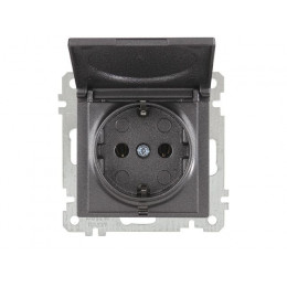 Розетка 1-ая (скрытая, без рамки, с/з, с крышкой) дымчатая, DARIA, MUTLUSAN