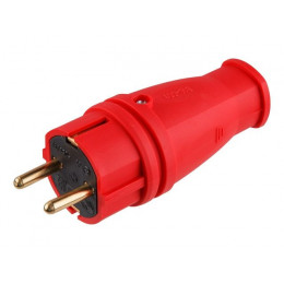 Вилка (с/з, 16А, 250В) каучук, красная Юпитер