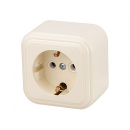 Розетка 1-ая (открытая, с/з) бежевая, Стандарт, Юпитер