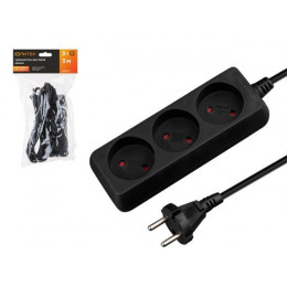 Удлинитель 3м (3 роз., 2,2кВт, б/з, ПВС 2х0,75) черный, Юпитер