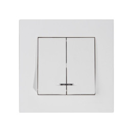 Выключатель 2-клав. (c подсветкой, скрытый, пруж. зажим) белый, RITA, MUTLUSAN