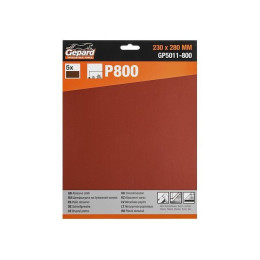 Шлифлист 230х280мм Р800 бум.осн. 5шт. GEPARD (GP5011-800)