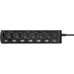 Удлинитель 2м (6 роз., 3.3кВт, с/з, 6+1 выкл., ПВС) черный Brennenstuhl Comfort-Line