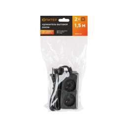 Удлинитель 1,5м (2 роз., 2,2кВт, б/з, ПВС 2х0,75) черный, Юпитер