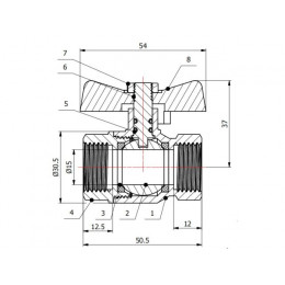 Кран шаровый 1/2" вн.-вн. бабочка PN40, AV Engineering