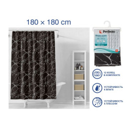 Шторка для ванной (12 колец в комплекте), 180x180 см, Secret, черный мрамор, PERFECTO LINEA