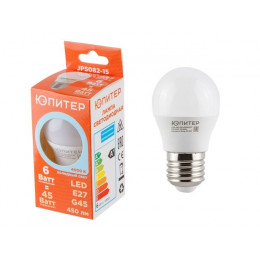 Лампа светодиодная G45 ШАР 6 Вт 170-240В E27 4000К ЮПИТЕР