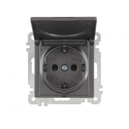 Розетка 1-ая (скрытая, с/з, с крышкой) дымчатая, ELITRA, MUTLUSAN