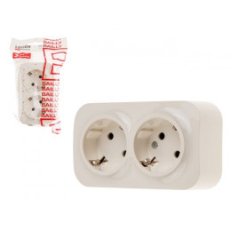 Розетка 2-ая (открытая, с/з) бежевая, Bailly, LEIDEN ELECTRIC