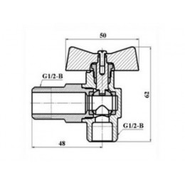 Кран шаровый угловой 1/2" х 1/2" для стир. машины PN1,6 МПа, 11Б27п17, Цветлит