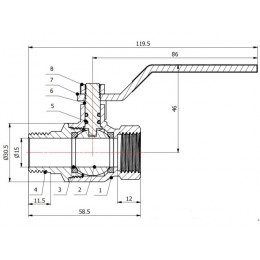 Кран шаровый 1/2" нар.-вн. ручка PN40, AV Engineering
