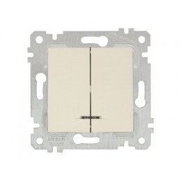 Выключатель 2-клав. (с подсветкой, скрытый, без рамки, винт. зажим) кремовый, RITA, MUTLUSAN