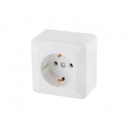 Розетка 1-ая (открытая, с/з) белая, Эконом, Юпитер