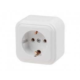 Розетка 1-ая (открытая, с/з) белая, Стандарт, Юпитер