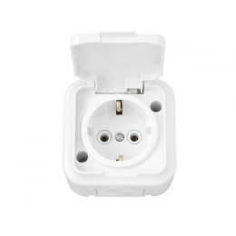 Розетка 1-ая (открытая, с/з, брызг. защ.) белая, Пралеска Аква, Bylectrica