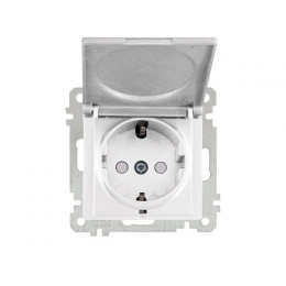 Розетка 1-ая (скр, б/рамки, с/з,шторки, с крышкой) белая, CANDELA (DARIA), MUTLUSAN