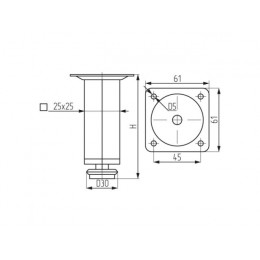 Опора мебельная квадратная d25х100 мм, хром STARFIX