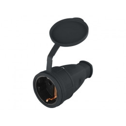 Розетка 1-ая переносная (с/з, 16А, 250В, брызг. защ.) каучук, черная, Юпитер