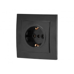 Розетка 1-ая (скрытая, с/з) черная, Стандарт, Юпитер
