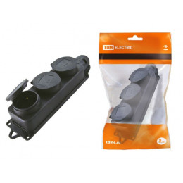 Розетка трехместная с заглушками каучук 2Р+РЕ 16А 250В IP44 TDM