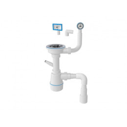 Сифон для кухни, два перелива, пластик. винт, выпуск 3 1/2, с гибкой трубой 1/2" - 40/50мм, AV Engin