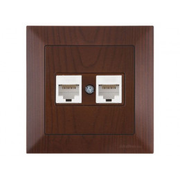 Розетка компьютерная 2xRJ45 (Cat6, скрытая) орех, DARIA, MUTLUSAN