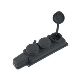 Розетка 3-ая переносная (с/з, 16А, 250В, брызг. защ.) каучук, черная, Юпитер