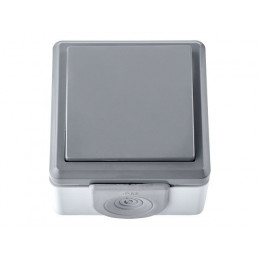 Выключатель 1 клав. (открытый, 10А, струезащ.) серый, Пралеска Аква, BYLECTRICA