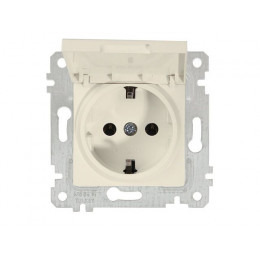 Розетка 1-ая (скрытая, без рамки, с/з, с крышкой) кремовая, RITA, MUTLUSAN