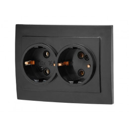 Розетка 2-ая (скрытая, с/з) черная, Стандарт, Юпитер