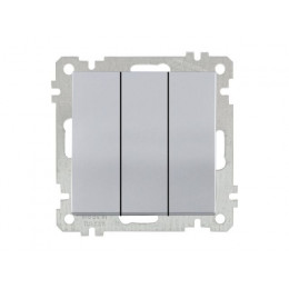 Выключатель 3-клав. (скрытый, винт. зажим) серебро, ELITRA, MUTLUSAN